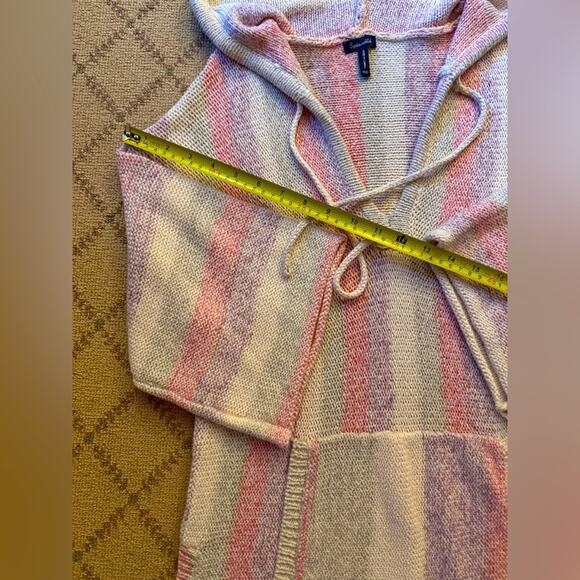 Splendid pastel striped knit pullover tunic w hood, ties, kangaroo pocket. XS/S - Picture 4 of 13